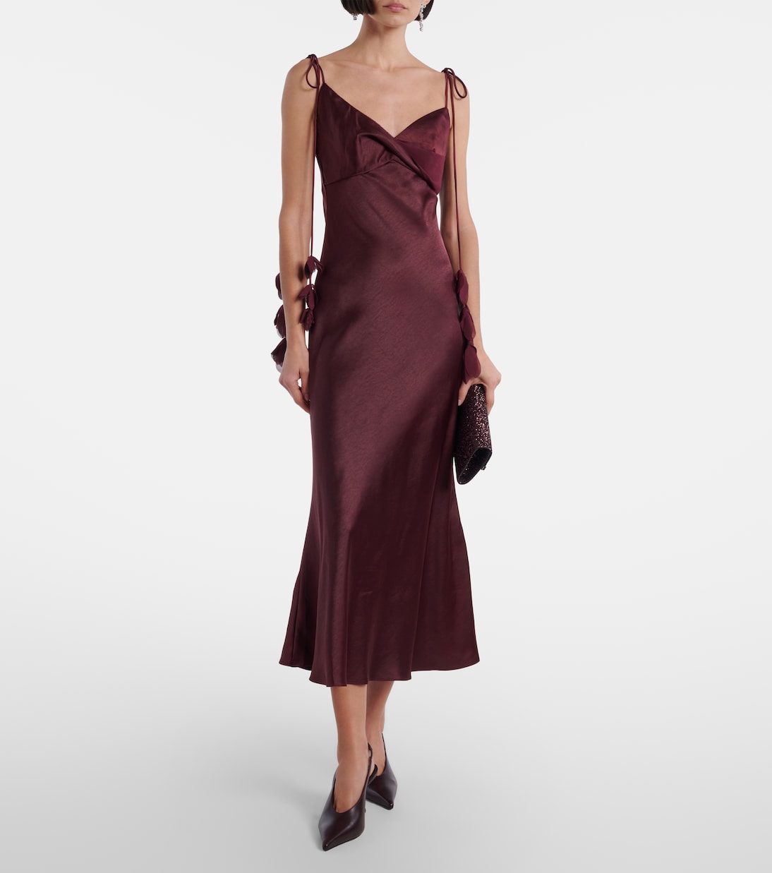Floral-Appliqué Satin Slip Dress — Burgundy by Self-Portrait · Mytheresa