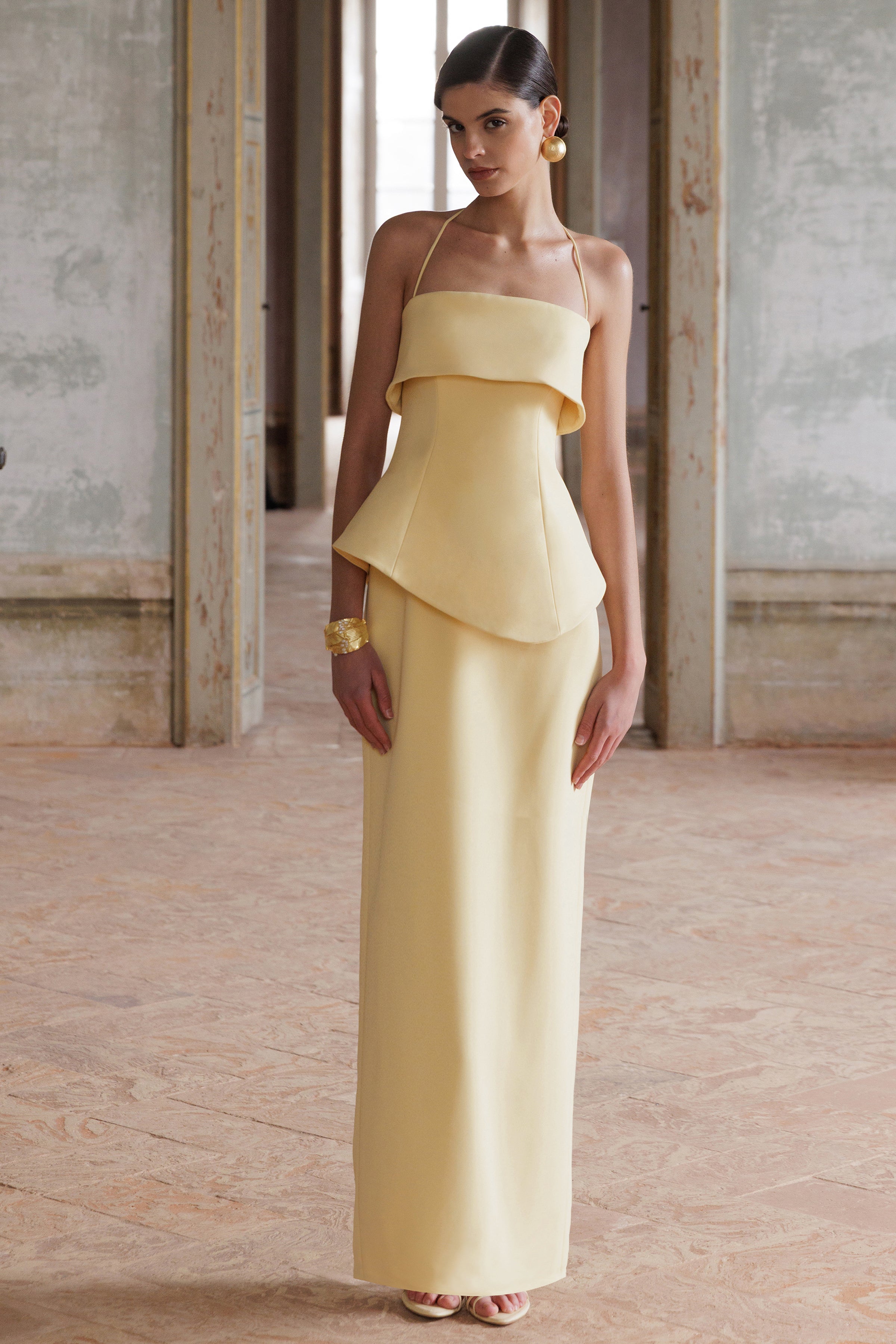 Fran Square-Neck Corset Maxi — Lemon by Club L London