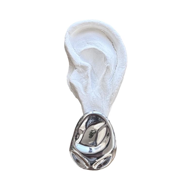 Silver Geometric Oval Earrings by Wolf & Badger