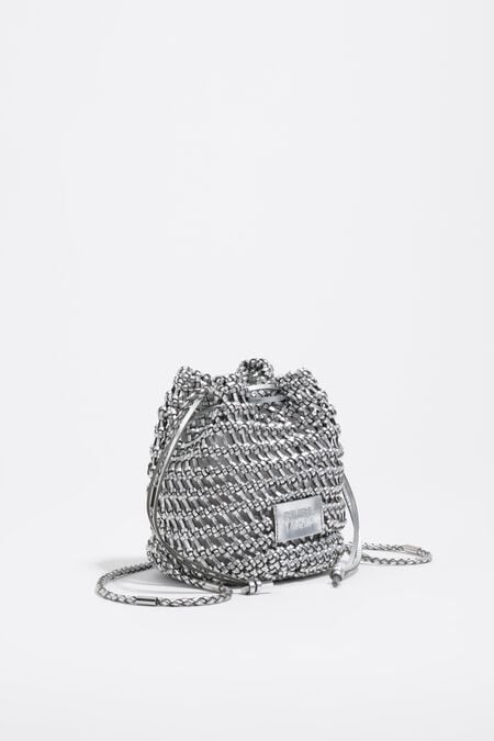 Silver Plaited Leather Mini Bucket Bag by Bimba y Lola